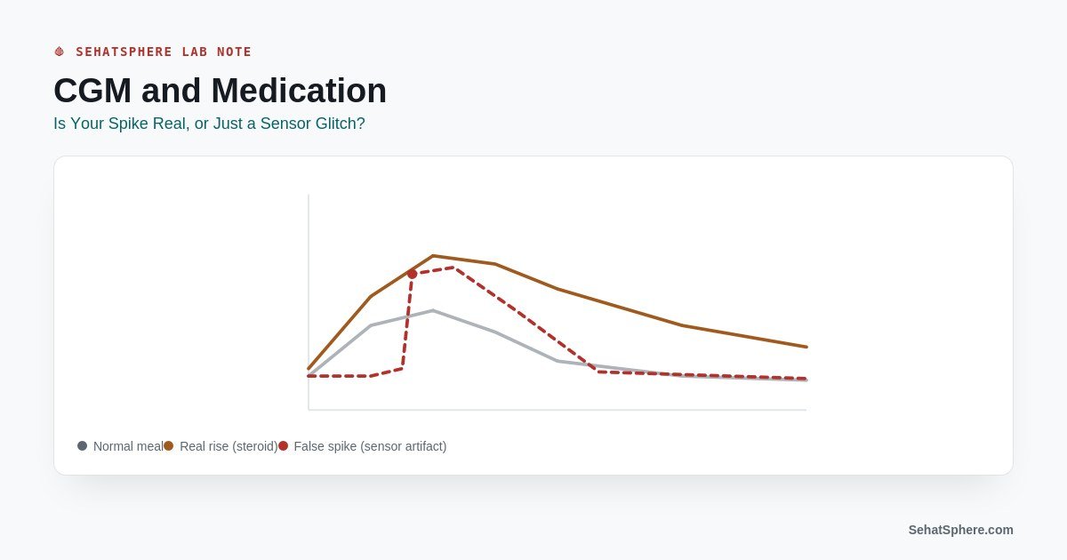CGM and medication glucose spike real vs sensor artifact chart