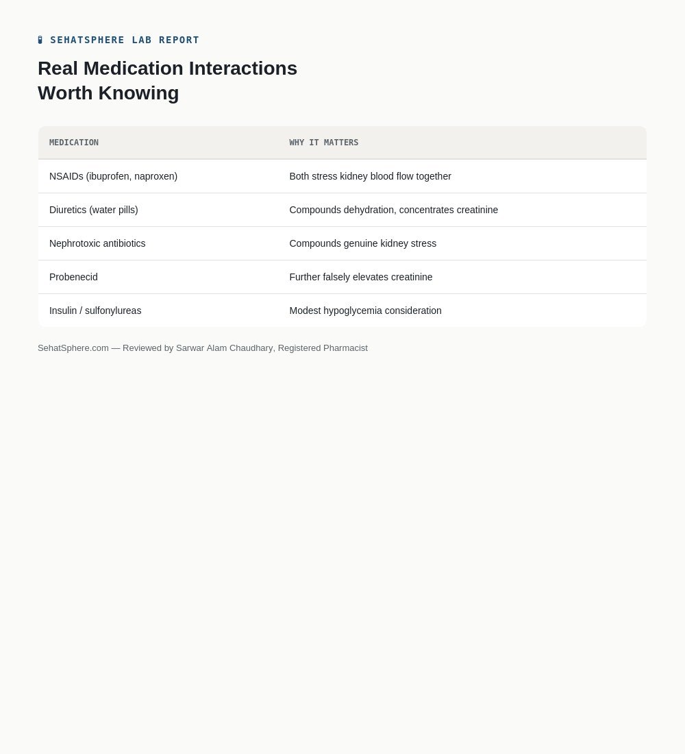 Creatine and blood test medication interaction table kidney markers
