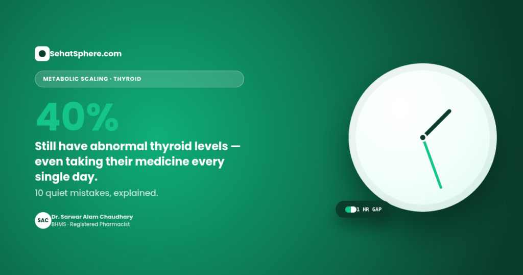 10 thyroid medicine mistakes - 40 percent still have abnormal levels, the 1-hour timing gap explained, SehatSphere pharmacist guide