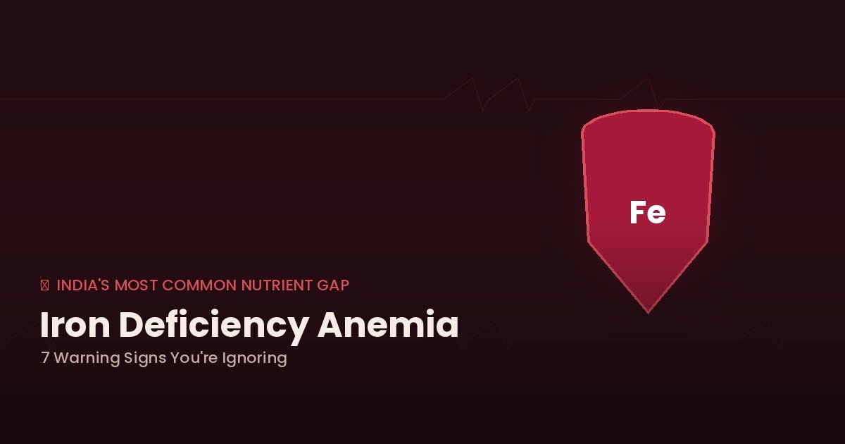 Iron deficiency anemia — blood drop illustration with 7 warning signs
