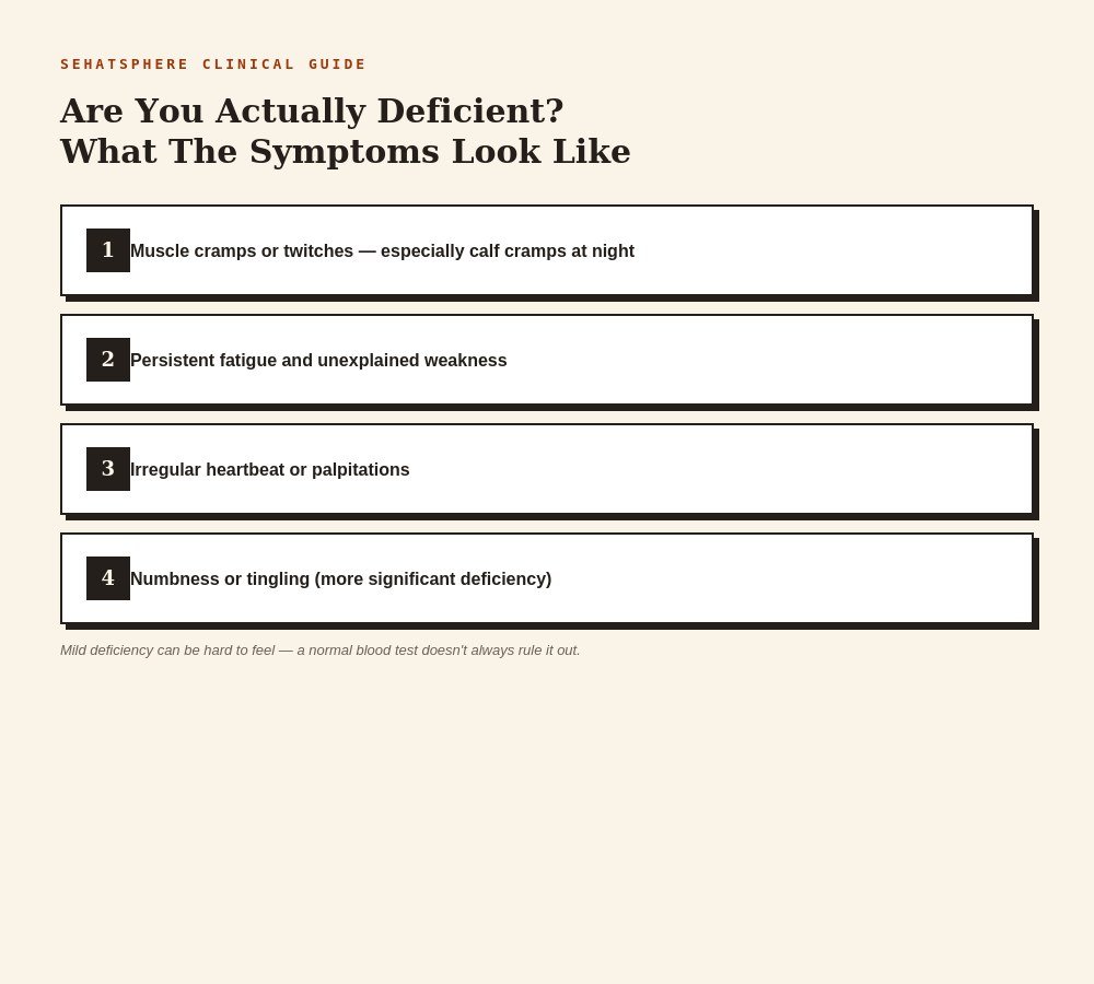 Magnesium deficiency symptoms checklist muscle cramps fatigue