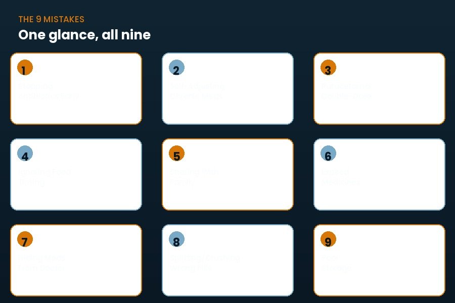 The 9 medicine mistakes at a glance — visual grid