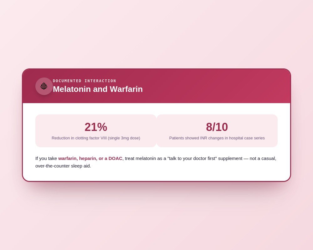 Melatonin and warfarin bleeding risk emergency alert clotting factor