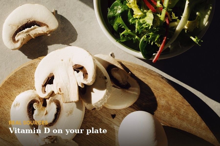 Eggs, mushrooms, and vegetables — real food sources that help with vitamin D deficiency in India