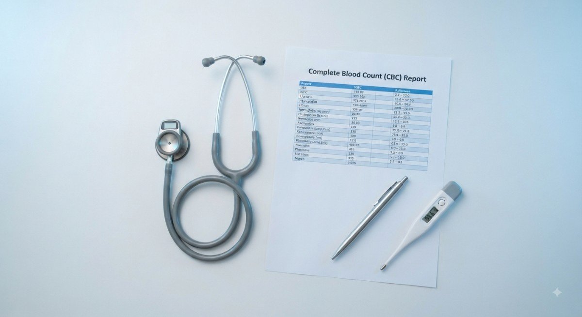 CBC report and stethoscope for monsoon fever surge 2026 diagnosis