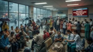 Crowded hospital emergency room triage