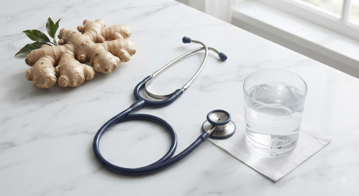 natural remedies ginger water and stethoscope for acid reflux management