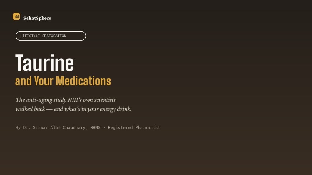 Taurine and your medications - energy drink can next to prescription bottle
