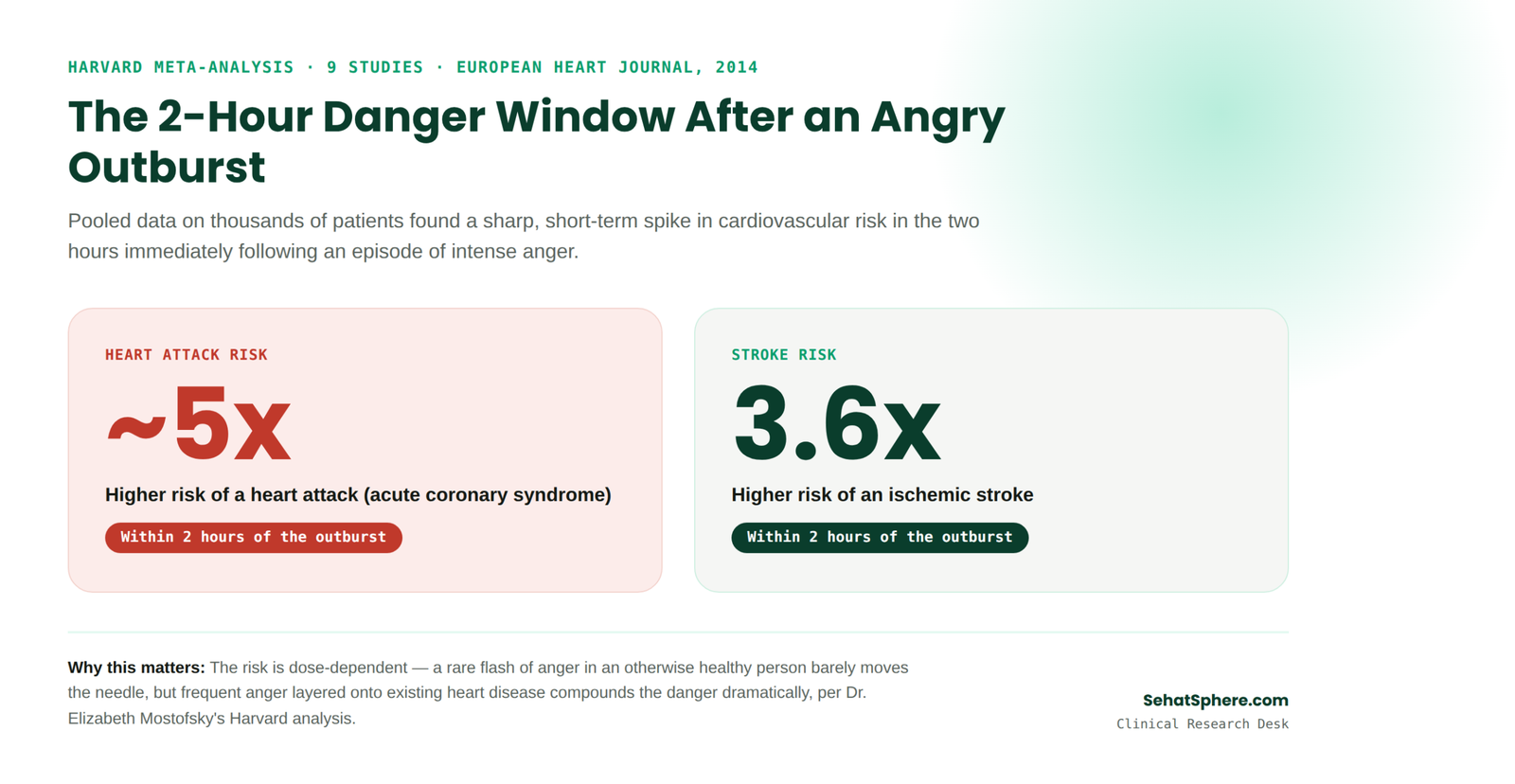 Does anger raise blood pressure infographic: 5x higher heart attack risk and 3.6x higher stroke risk within 2 hours, Harvard meta-analysis of 9 studies