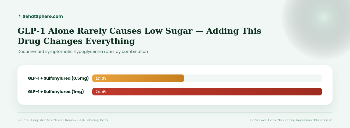 Diabetes medicine hypoglycemia risk - GLP-1 plus sulfonylurea combination, 17.3 percent at 0.5mg dose, 24.4 percent at 1mg dose