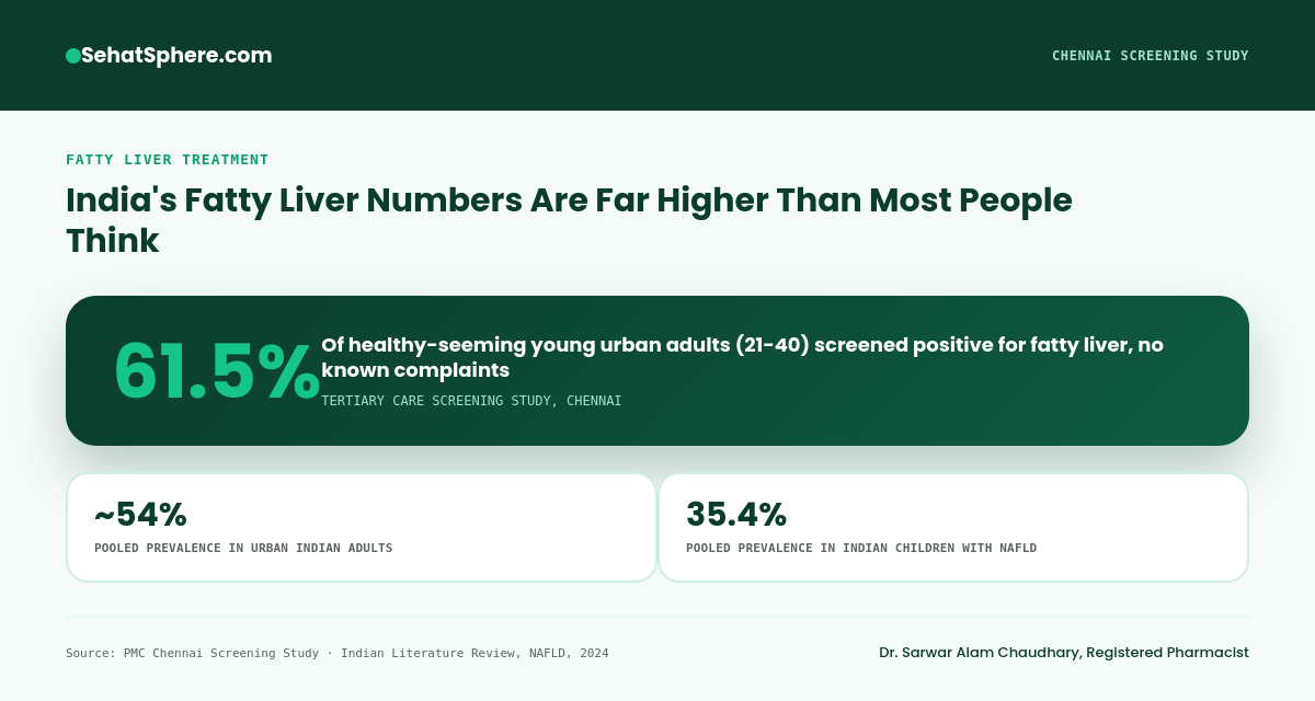 India fatty liver prevalence - 61.5 percent young urban adults screened positive, 54 percent urban adults, 35.4 percent children