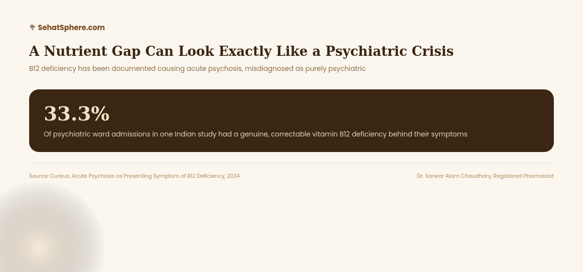 B12 deficiency can present as acute psychosis, 33.3 percent of psychiatric ward admissions found to have correctable B12 deficiency