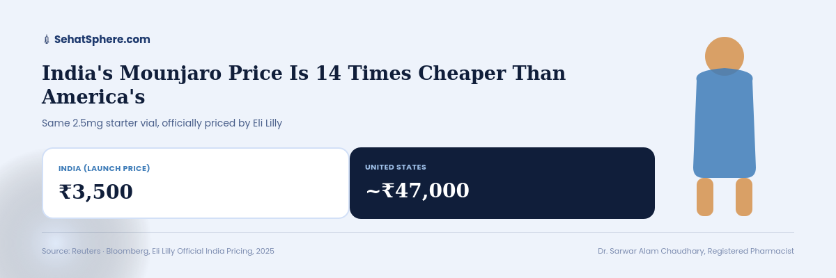 India Mounjaro launch price 3500 rupees is 14 times cheaper than United States price of 47000 rupees